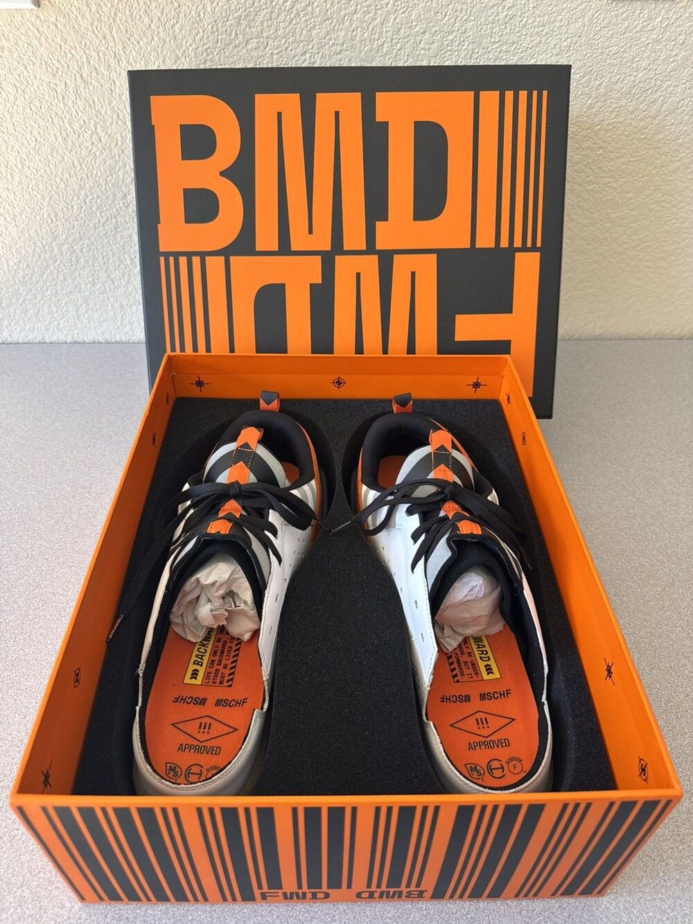 MSCHF BWD Backward Shoes MSCHF-004 White Orange Black Men’s Size 13 New In Box